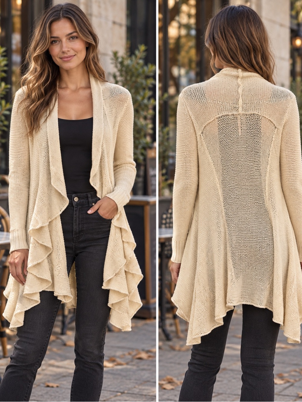 Free People Ivory Ruffle Front Knit Cardigan Size Small